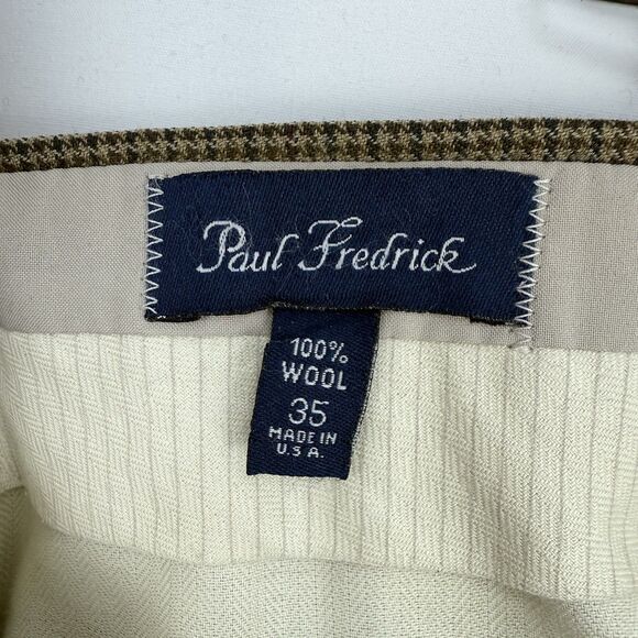 Paul Frederick Men’s 35x30 Brown Pleated Dress Pants Cuffed 100% Wool - Picture 6 of 16